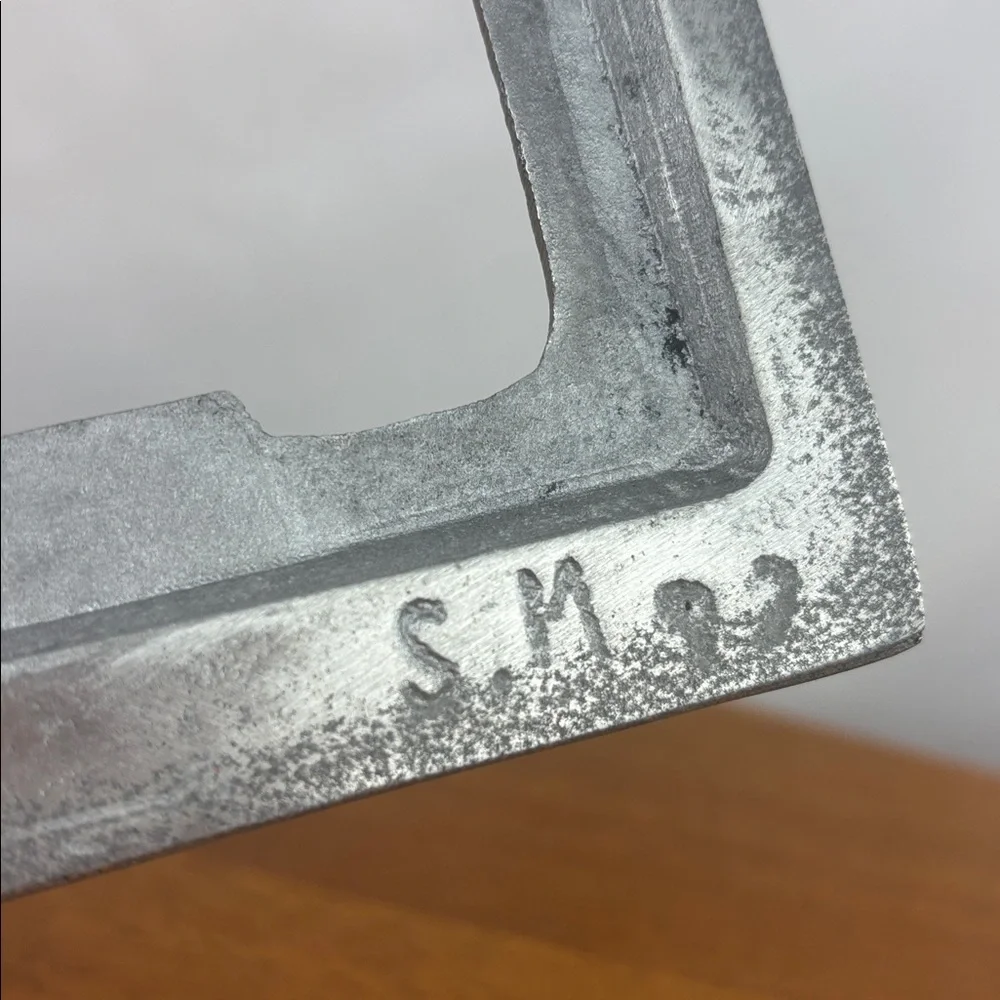 Vintage 1992 artisan handmade brutalist pewter picture frame signed